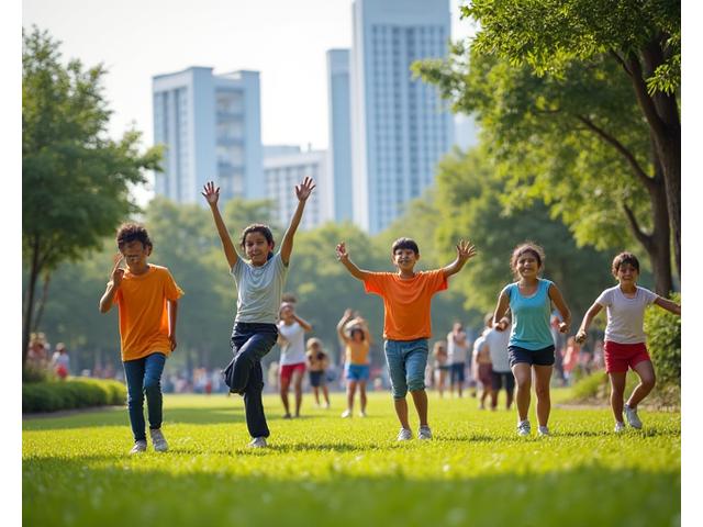 Diverse community members engaging in various healthy activities a park, symbolizing inclusion and accessibility.