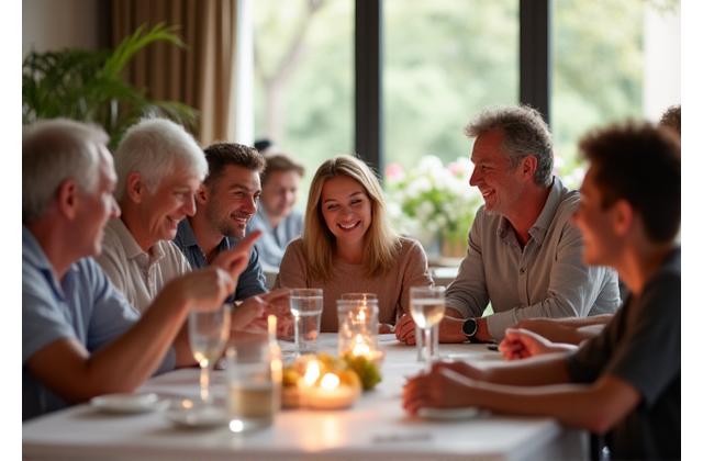 Multi-generational family gathering having fun at an event.