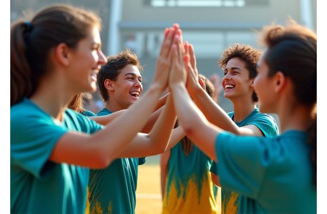 Youth sports team celebrating