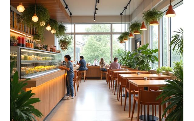 Healthy food cafe with vibrant atmosphere