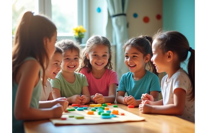 Children laughing and playing in an organized activity