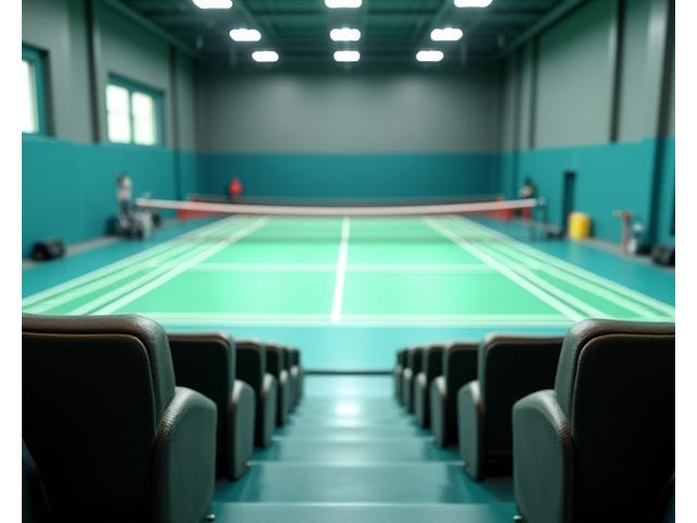 Vibrant spectator areas with comfortable seating overlooking an indoor sports court