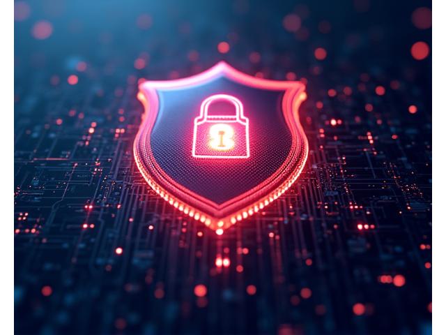 Cybersecurity shield hologram protecting data
