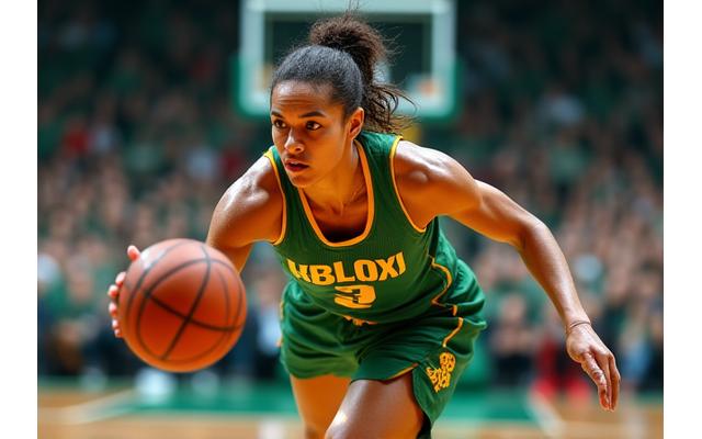 Professional-level basketball player driving towards the basket in a fast-paced game.