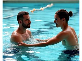 Adult man receiving personalized swim coaching from an instructor in the pool