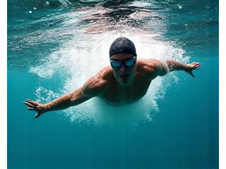 Swimmer demonstrating perfect freestyle stroke technique under water with bubbles around